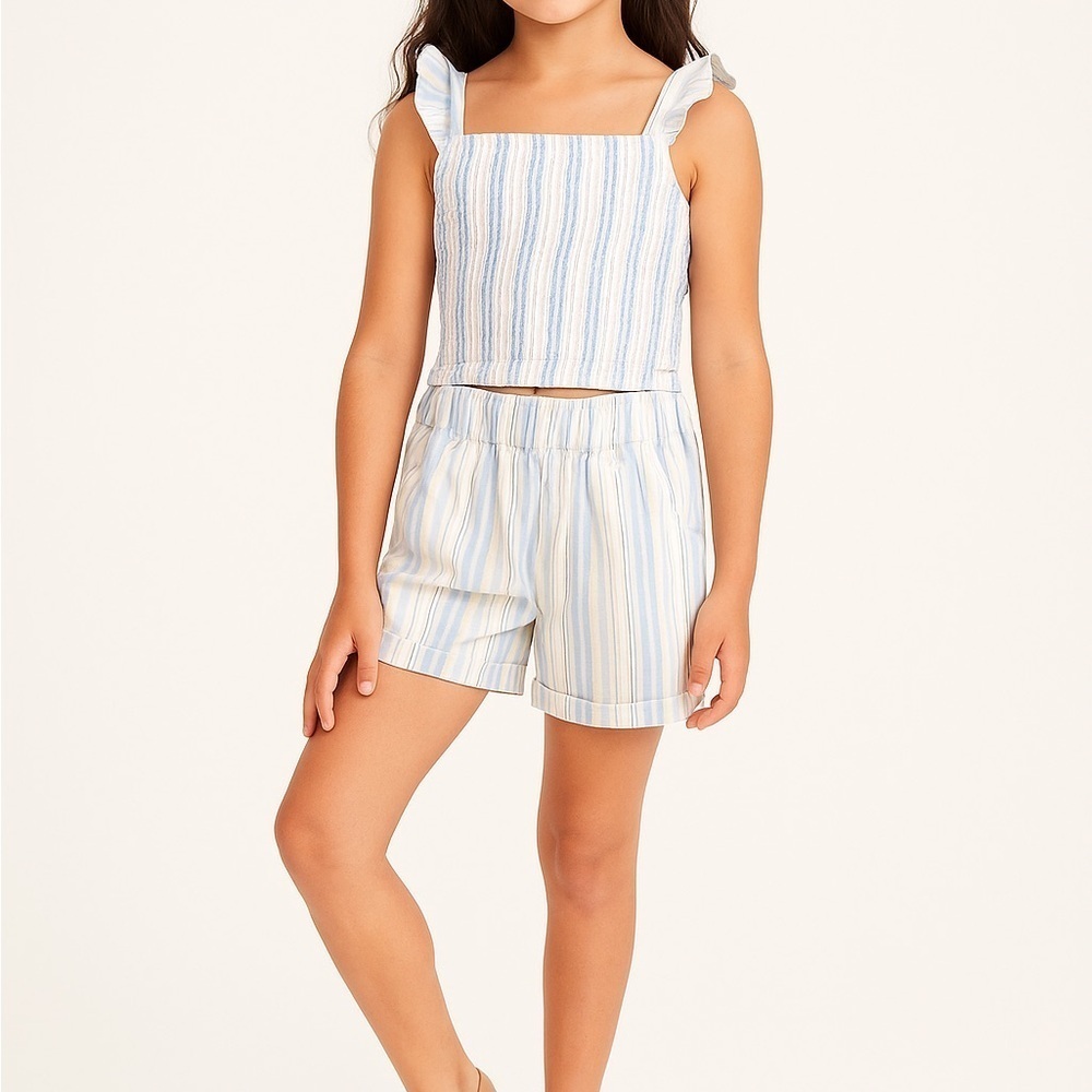 Girls Tahari Girl Blue & White Striped Smocked Top & Shorts Set Size 10